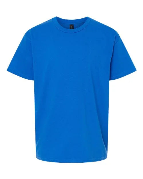 Bright blue softstyle youth t-shirt made from comfortable fabric for everyday wear