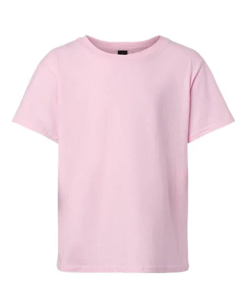 Pink Softstyle youth t-shirt made from soft cotton fabric for comfortable wear