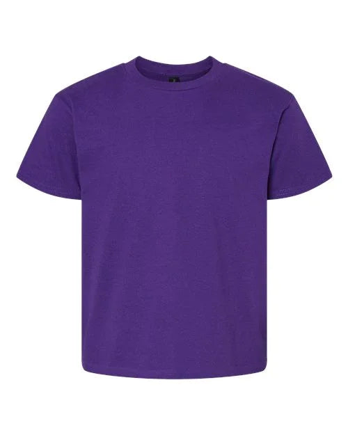 Vibrant purple softstyle youth t-shirt made from soft, breathable fabric for comfortable wear